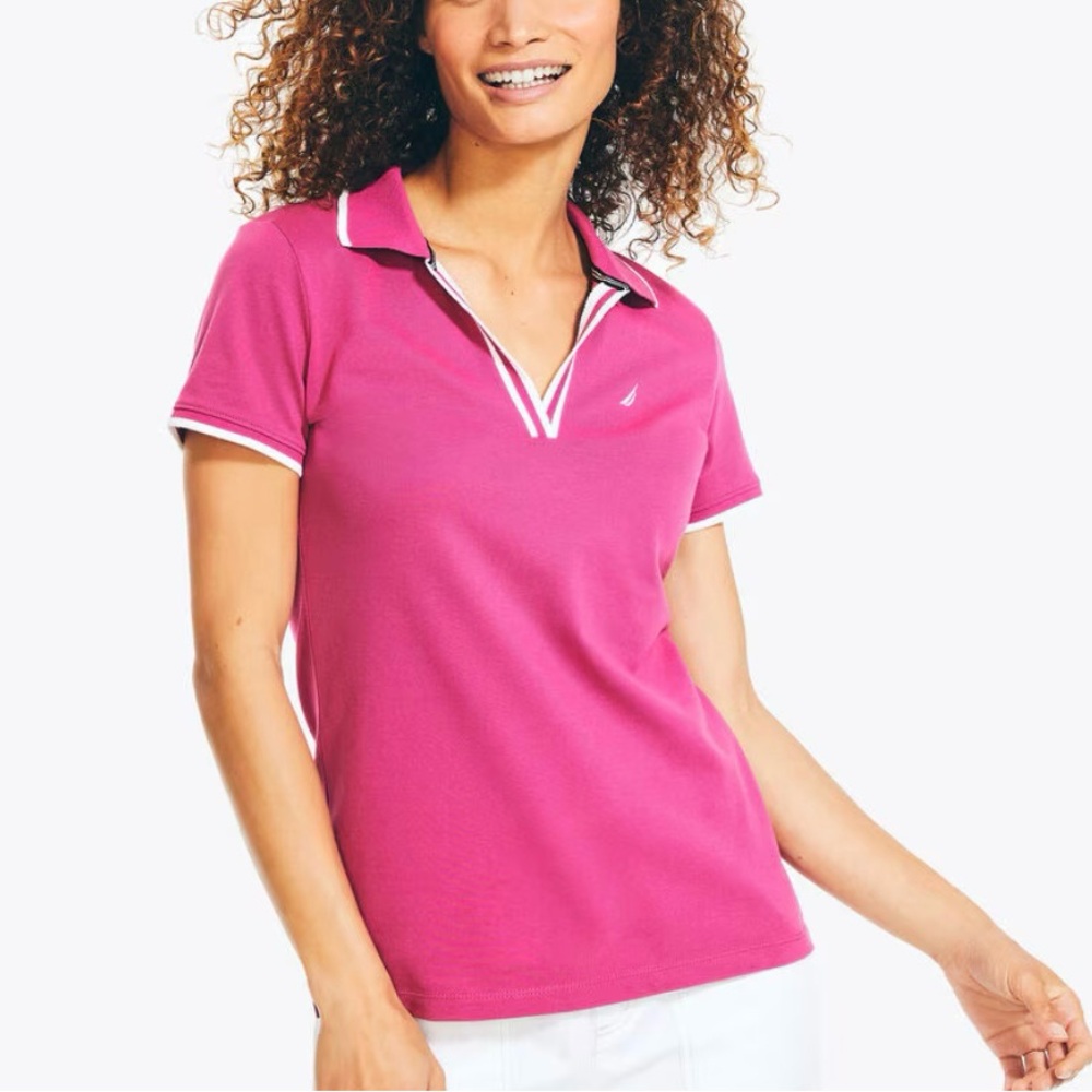 Nautica Polo Shirt Sunset Pink Size Large Contrast Trim Cotton-knit Golf Preppy